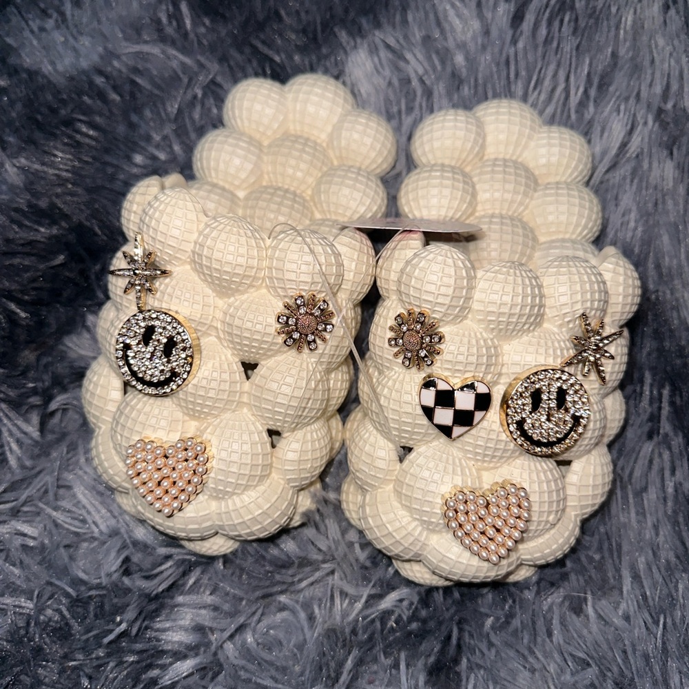 Cream Bubble Slide Sandals with Decorative Charms